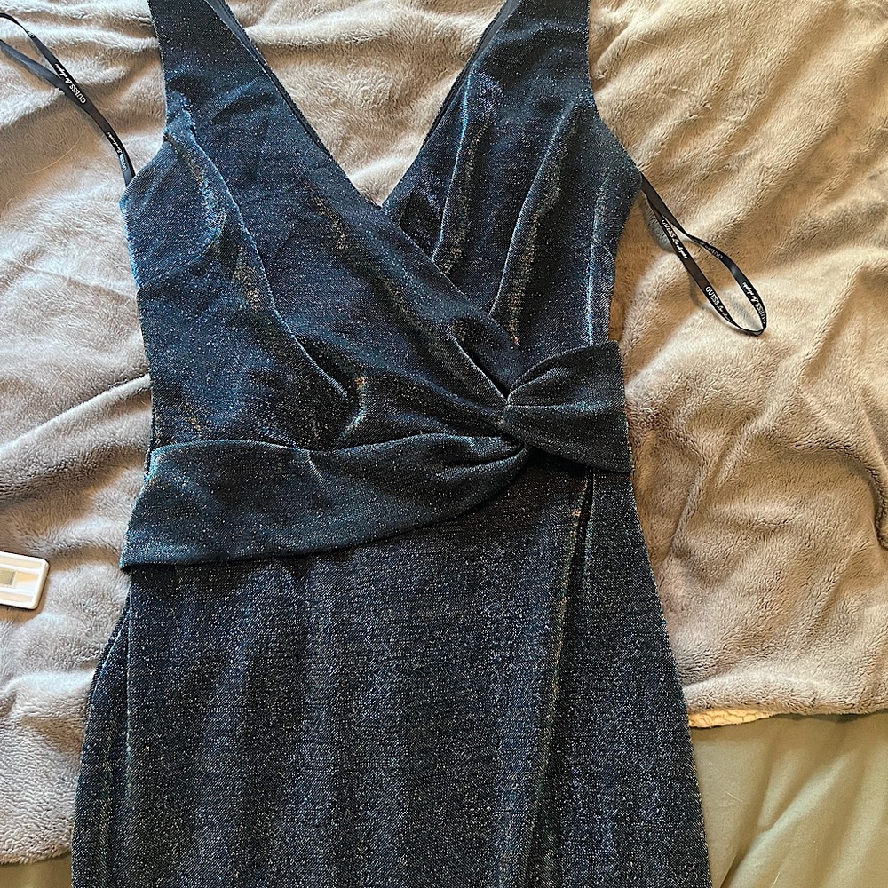 Blue sparkly dress, size 0, great for holiday parties, body con, GUESS brand